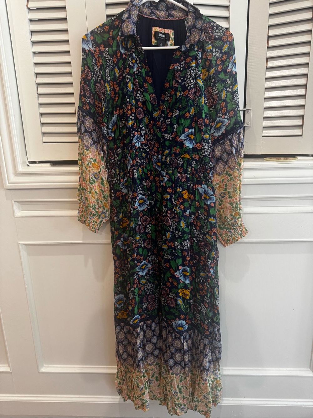 Maeve Black Floral Maxi Dress with Blue & Green Accents
